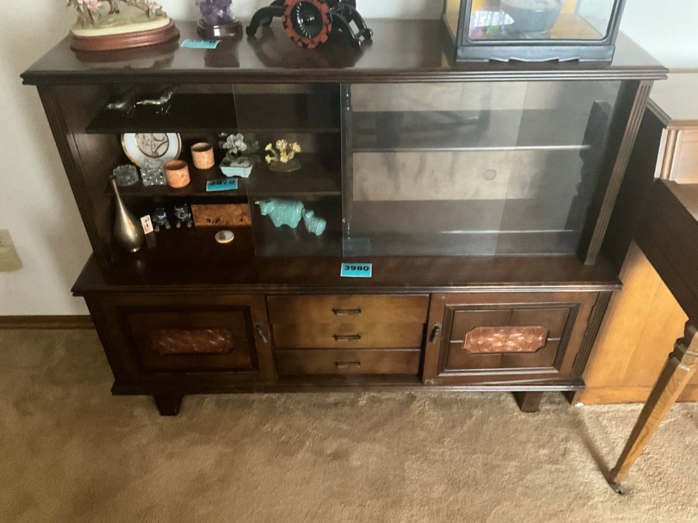 Hand Carved Display Case W/Drawers