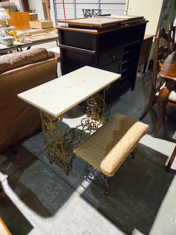 Vintage Marbel Top Console Table With Wrought Iron Base