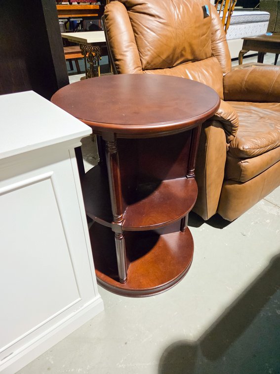 3 Tier Round Side Table, Tilting Trash Cabinet, 2 Tv Trays