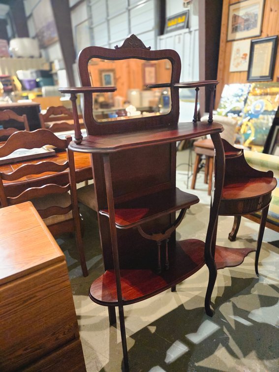 Vintage Mahogany Etagere & Mahogany Corner Wash Stand