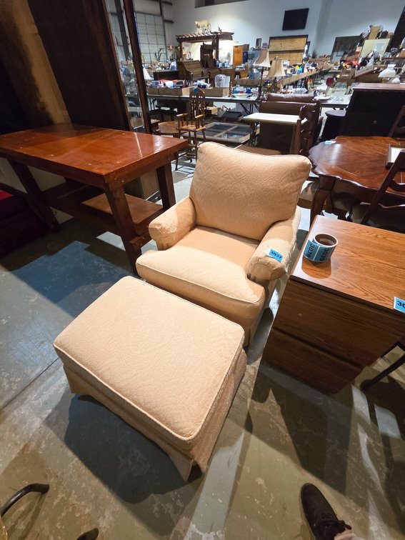 Ethan Allen Beige Armchair & Ottoman