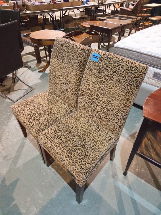 2 Leopard Print High Back Chairs