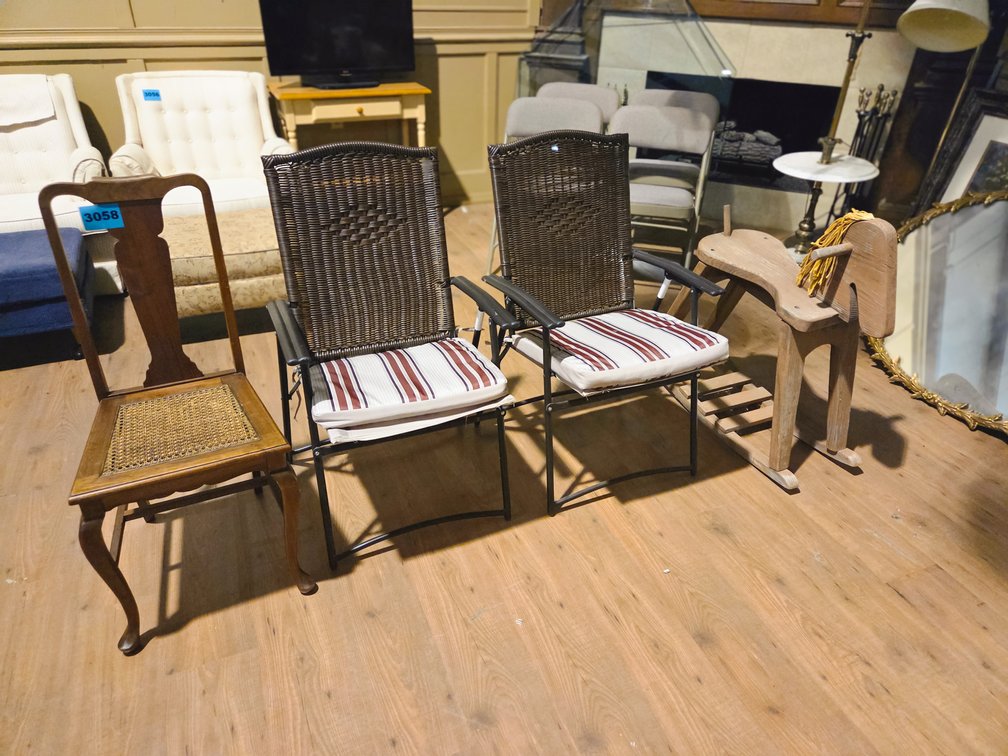 Vintage Wood Chair, 2 Patio Chairs, Wooden Rocking Horse
