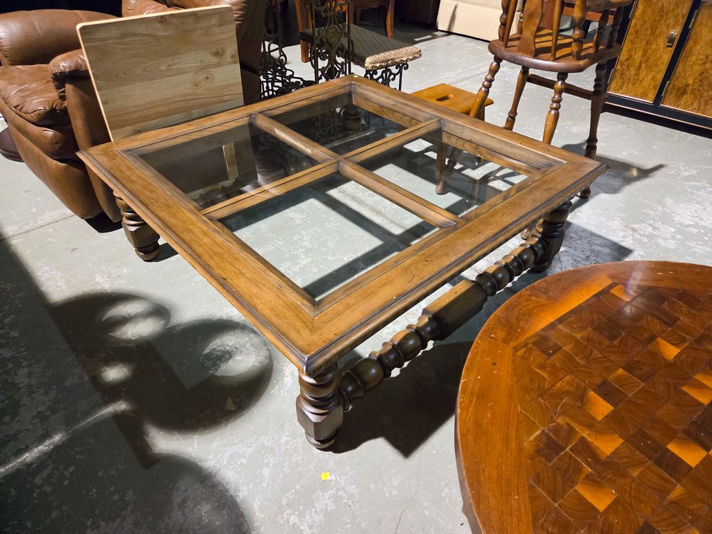 Wood Coffee Table With Glass Top