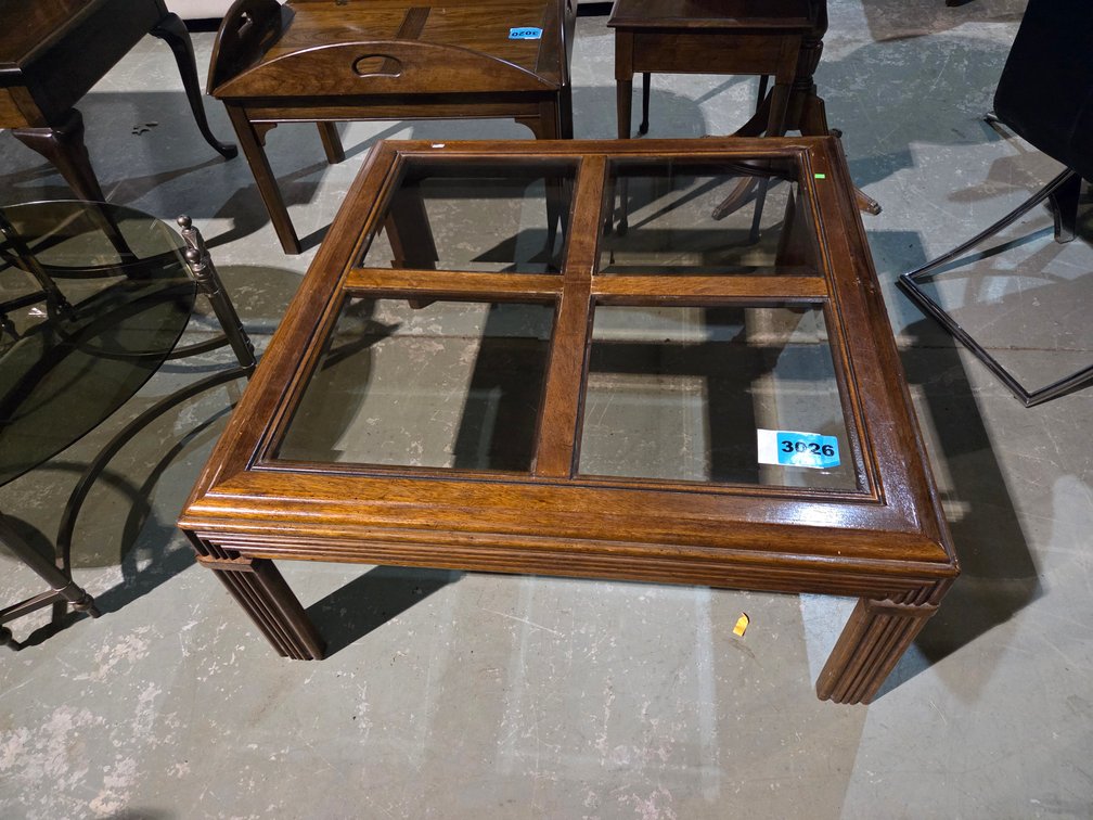 Wooden Coffee Table With 4 Glass Panels