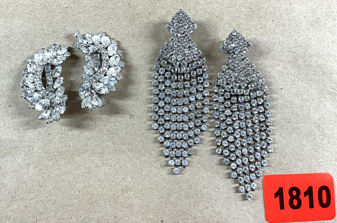 Two Pairs Of Vintage-Style Rhinestone Clip-on Earrings