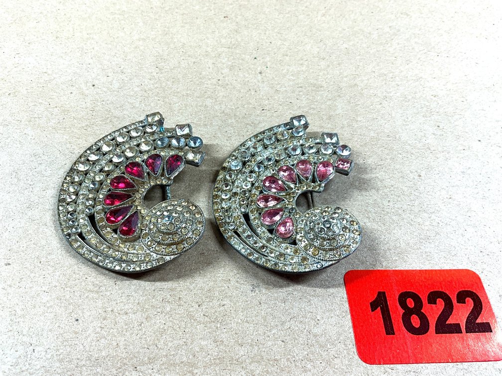 Two Clear And Pink Rhinestone Art Deco Style Brooches