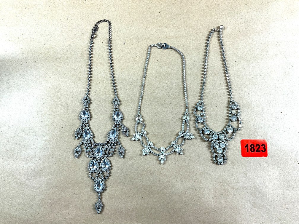 Three Vintage-Style Rhinestone Necklaces