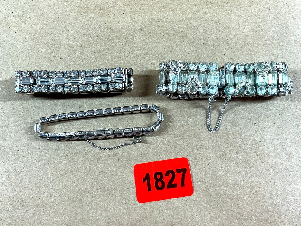 Three Asst'd Vintage-Style Rhinestone Bracelets