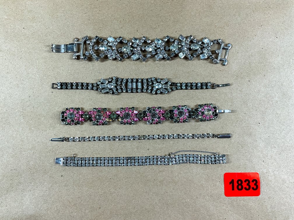 Five Asst'd Vintage-Style Rhinestone Bracelets