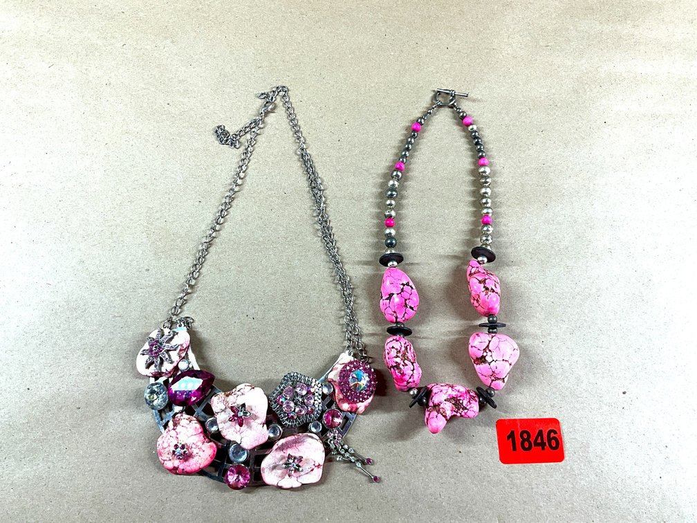 Two Western-Style Chucky Pink Stone Necklaces