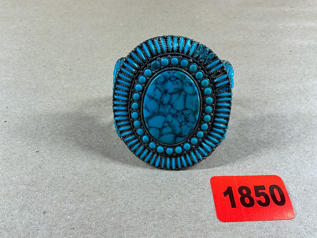 Vintage Costume Jewelry Faux Turquoise Cuff "Florenta Of California"