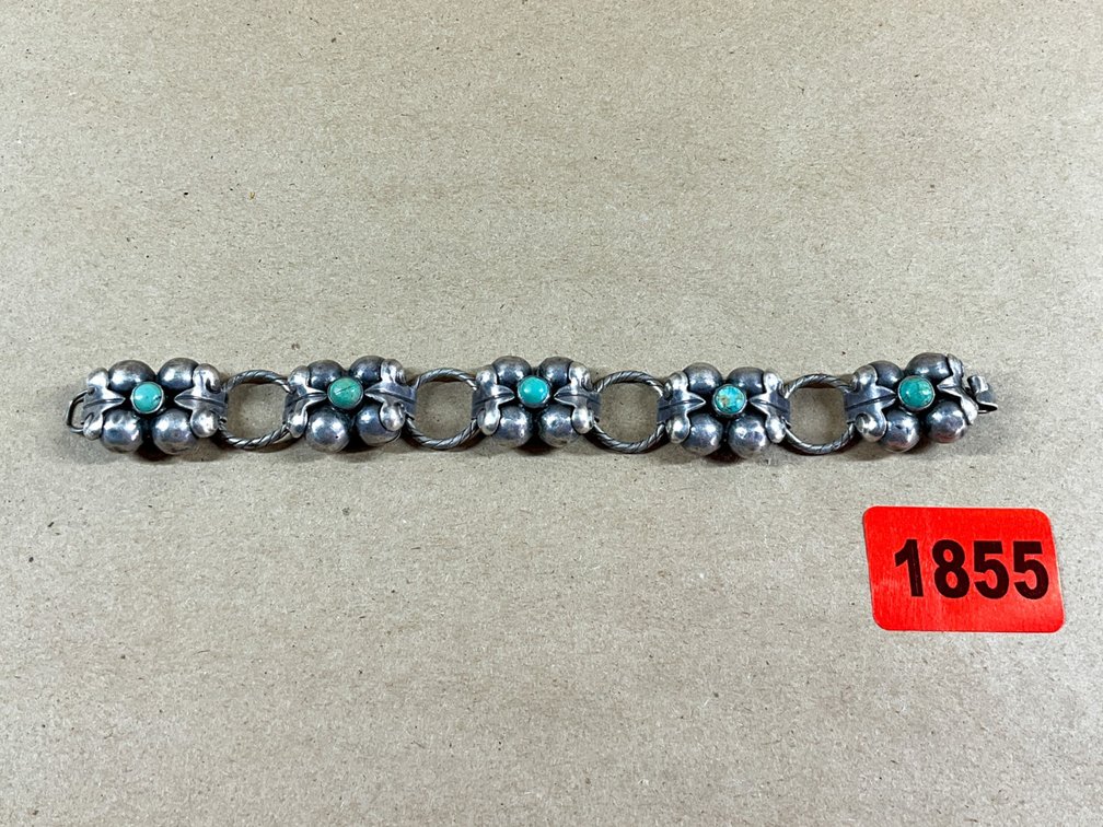 Vintage Mexican Silver Turquoise Link Bracelet