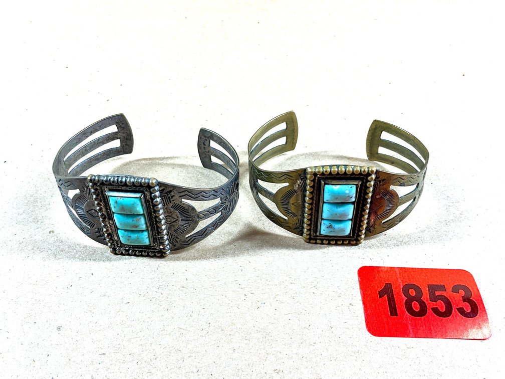 Two Vintage Southwest-Style Faux Turquoise Cuff Bracelets