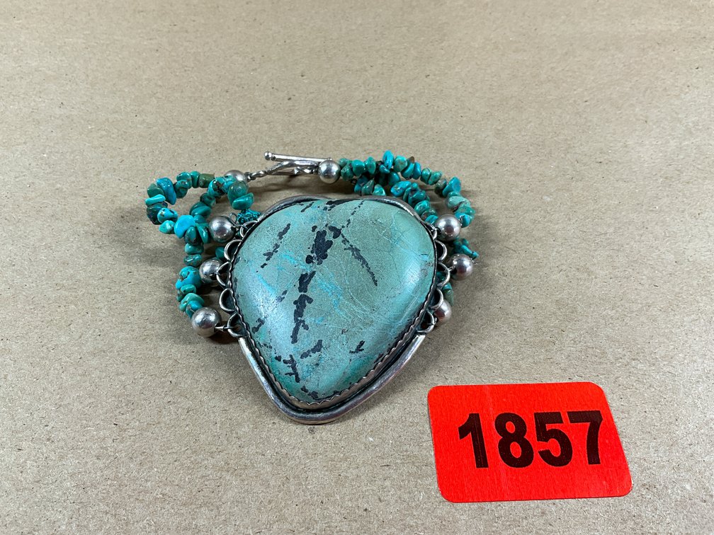 Turquoise And Sterling Silver Heart Stone Bracelet