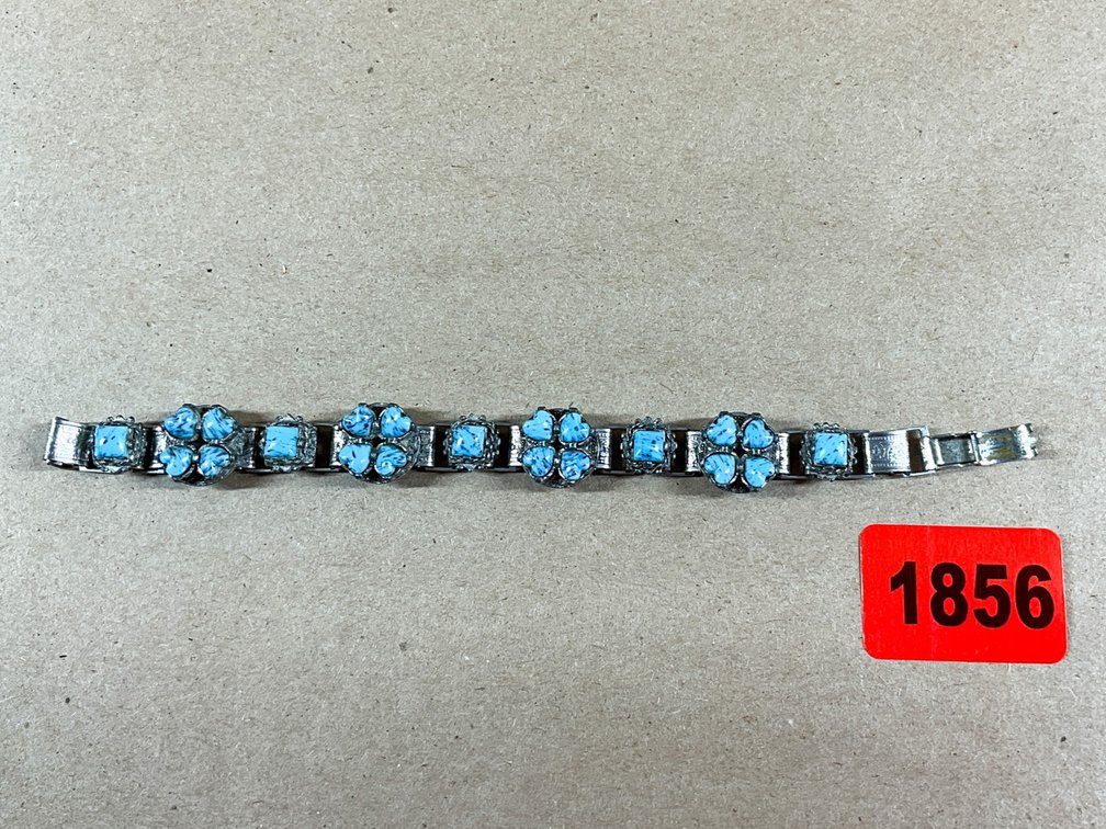 Vintage-Style Faux Turquoise Panel Link Bracelet