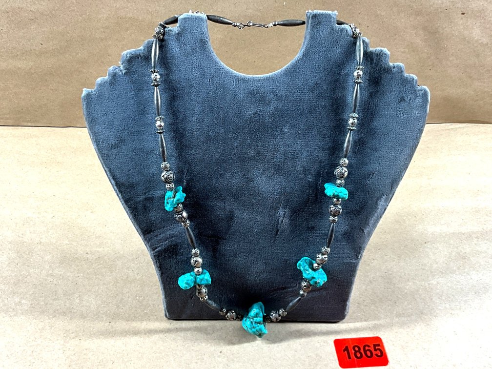 Faux Silver and Turquoise Stone Necklace