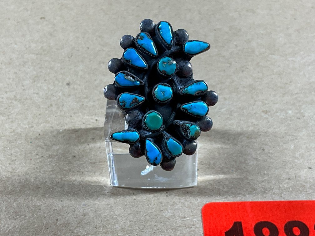 Vintage Petite Point  Style Zuni Turquoise Cluster Ring