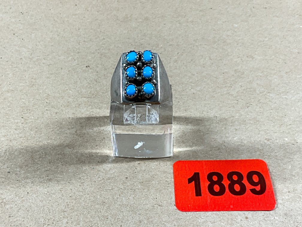Vintage Sterling Silver Navajo Cluster Turquoise Ring