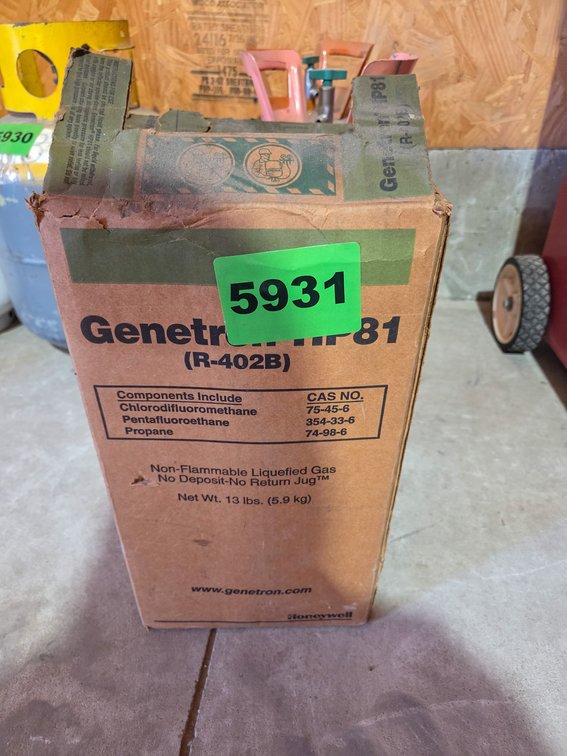 3 Cylinders - R-402B (Appears 1/2 Full), Dupont Suva MP 39 (Appears Full), 404A (Appears 1/4 Full)