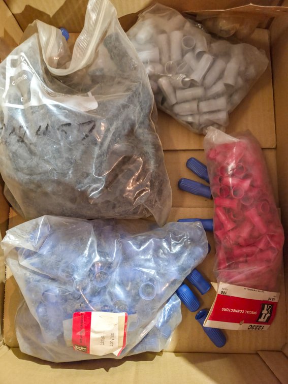 9 Boxes Asstd Wire Nuts, Auto Parts, Electrical Terminals, Distributor Caps, Light Lenses, Etc.