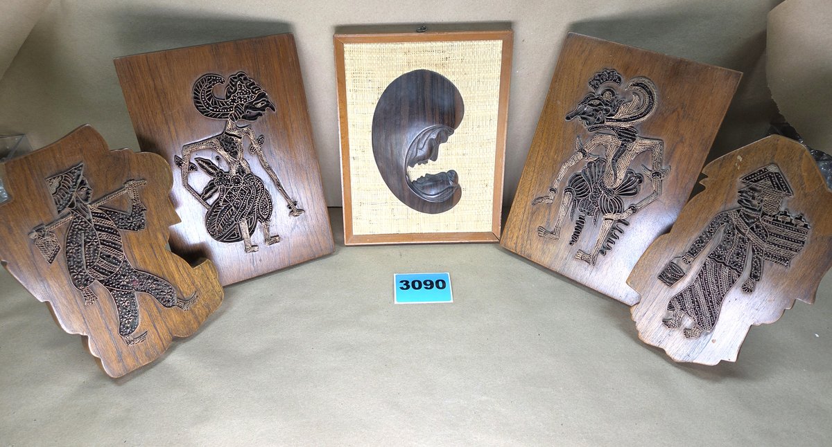 Shadow Puppet Stamps Set Of 4, Vintage Hand Carved Madonna and Child Scene