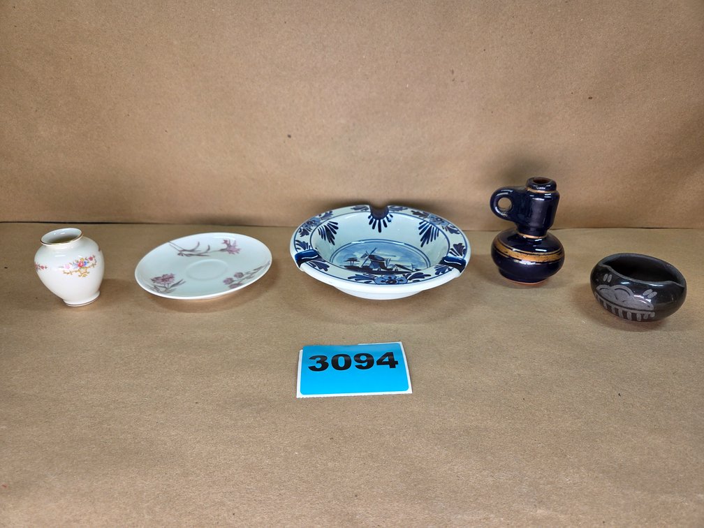 Delft Blue Ceramic Ashtray, Greek Mini Vase/Pitcher, Handcrafted Native American Pottery Bowl, Vintage Porcelain Suacer and Mini Vase