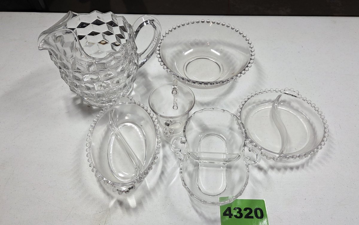 Vintage Hobnail and Beaded Edge Crystal Serveware