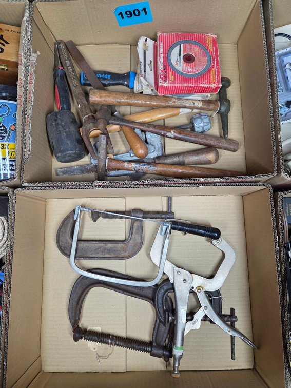 2 Bxs. 1 Bx "C" Clamps, 1 Bx Asst. Hammers