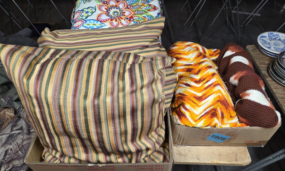 2 Bxs. Seat Cushions, Pillows, Afghans