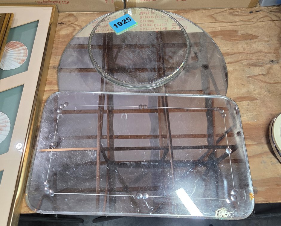 3 Vintage Mirrors, 12" X 20", 12" Round, 18" Round