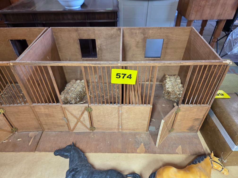 Wood Two Stall Unit 24 X 12 1/2 X 13 With Feed Bucket & Straw & Rail Fences