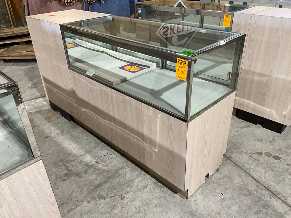 20" X 74" X 38" Display Case W/ 4 Drawers & Trash Bin
