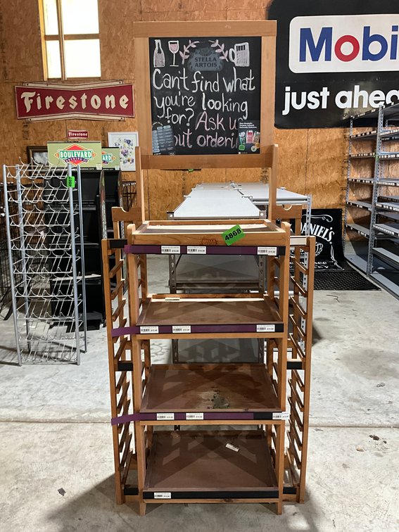 17" X 23" X 72" Wood 4 Shelf Rack W/ Chalk Board At The Top