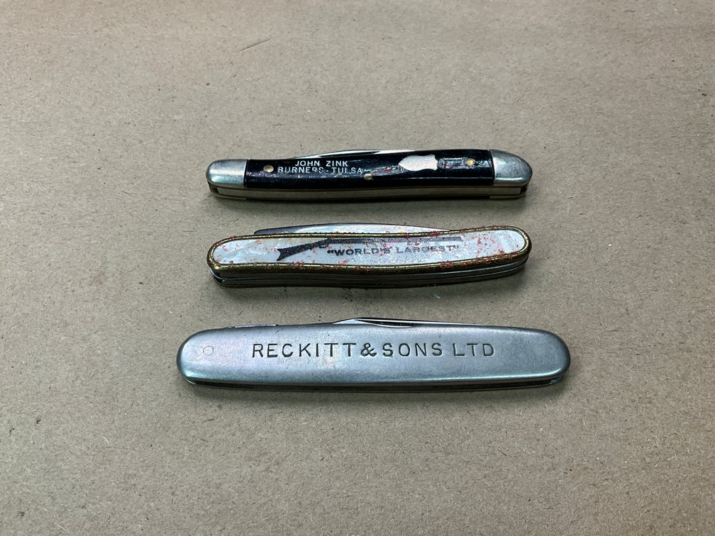 3 Assorted Pocket Knives-JM Davis, Reckitt & Sons LTD Karpol