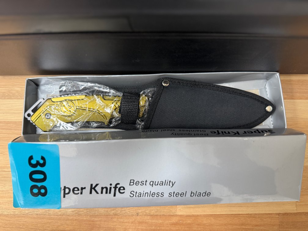 Superknife 5" Blade Gold Handle W/Sheath