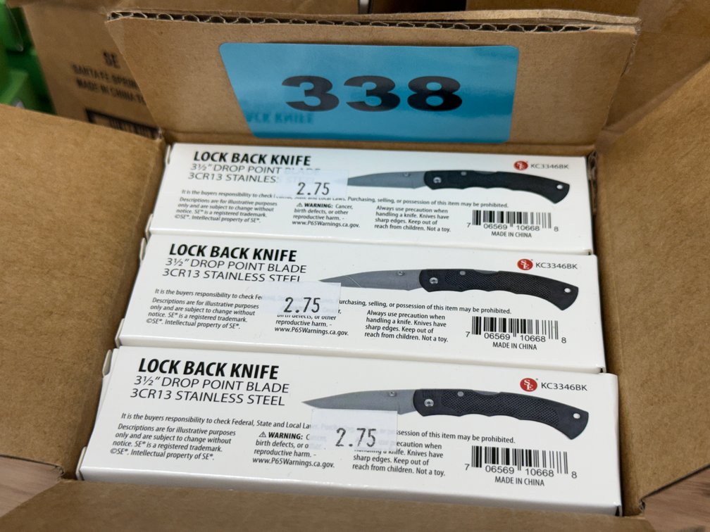 3 1/2" Drop Point Blade Black Handle - 12