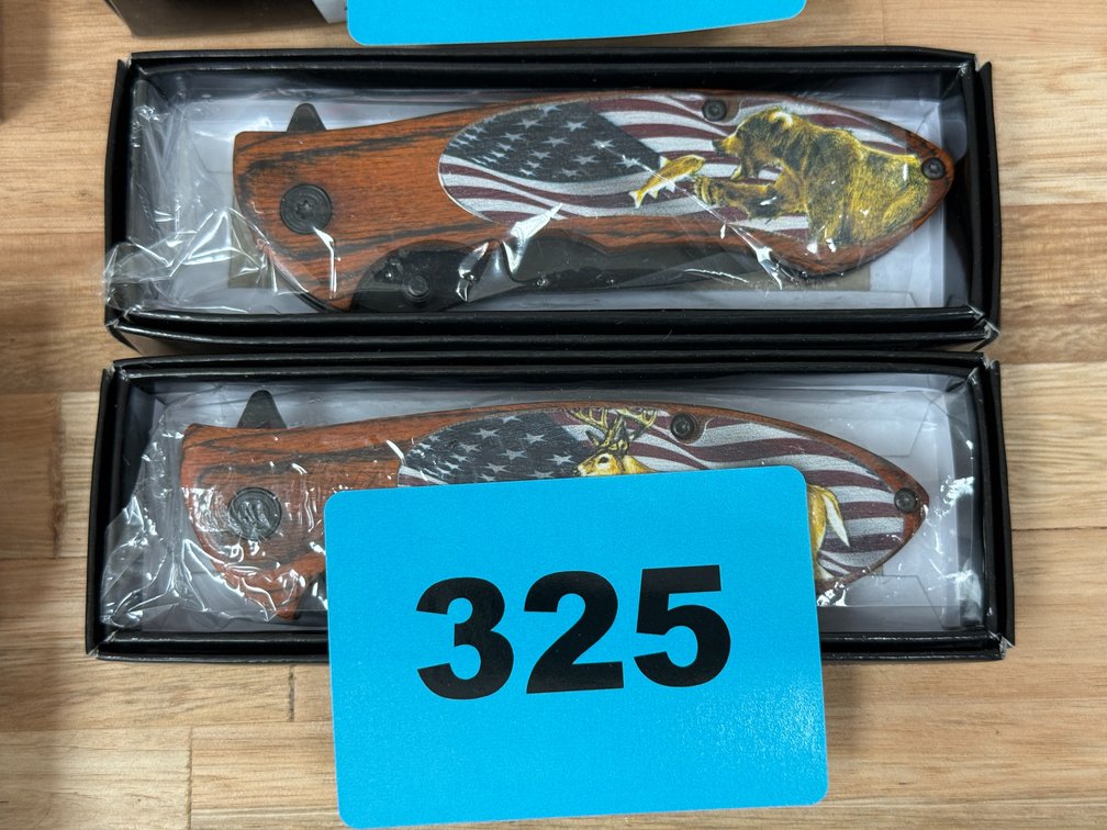 2-USA Flag Knives, 1 Bear Knife, 1 Deer Knife
