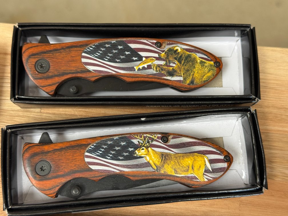 2-USA Flag 1-Bear 1 Deer Knife