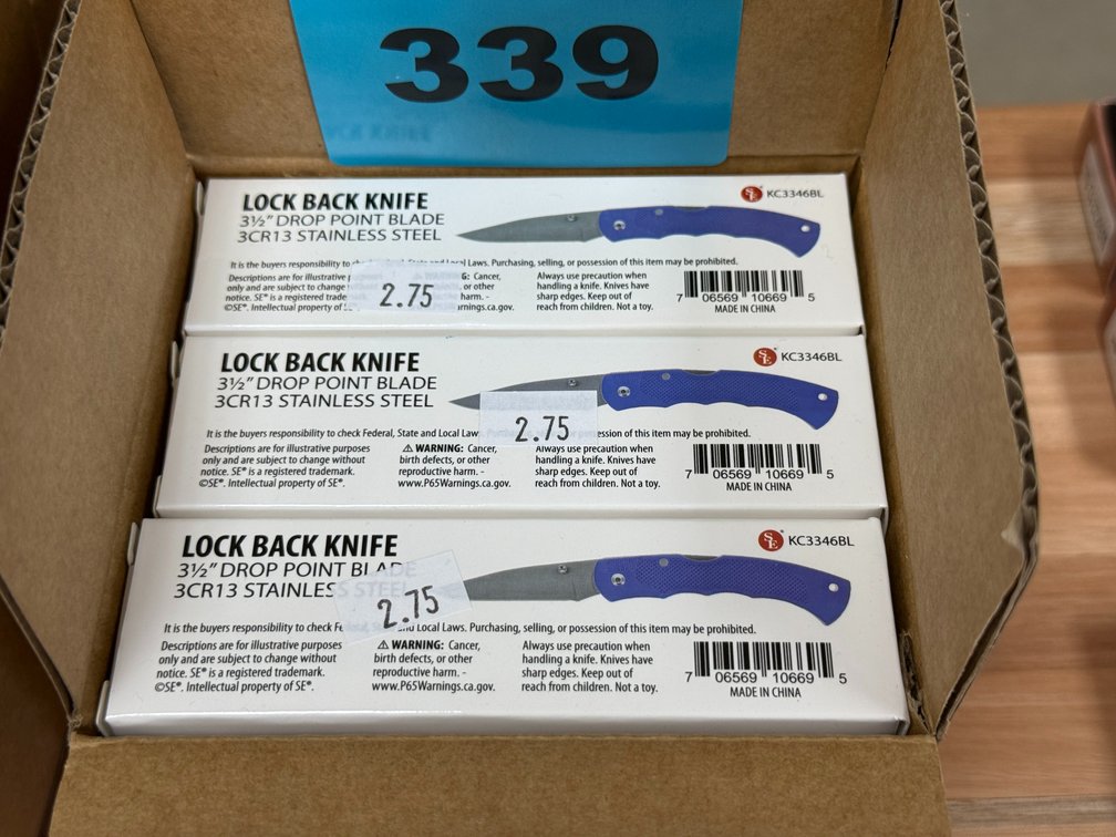 3 1/2" Drop Point Blade Blue Handle - 12