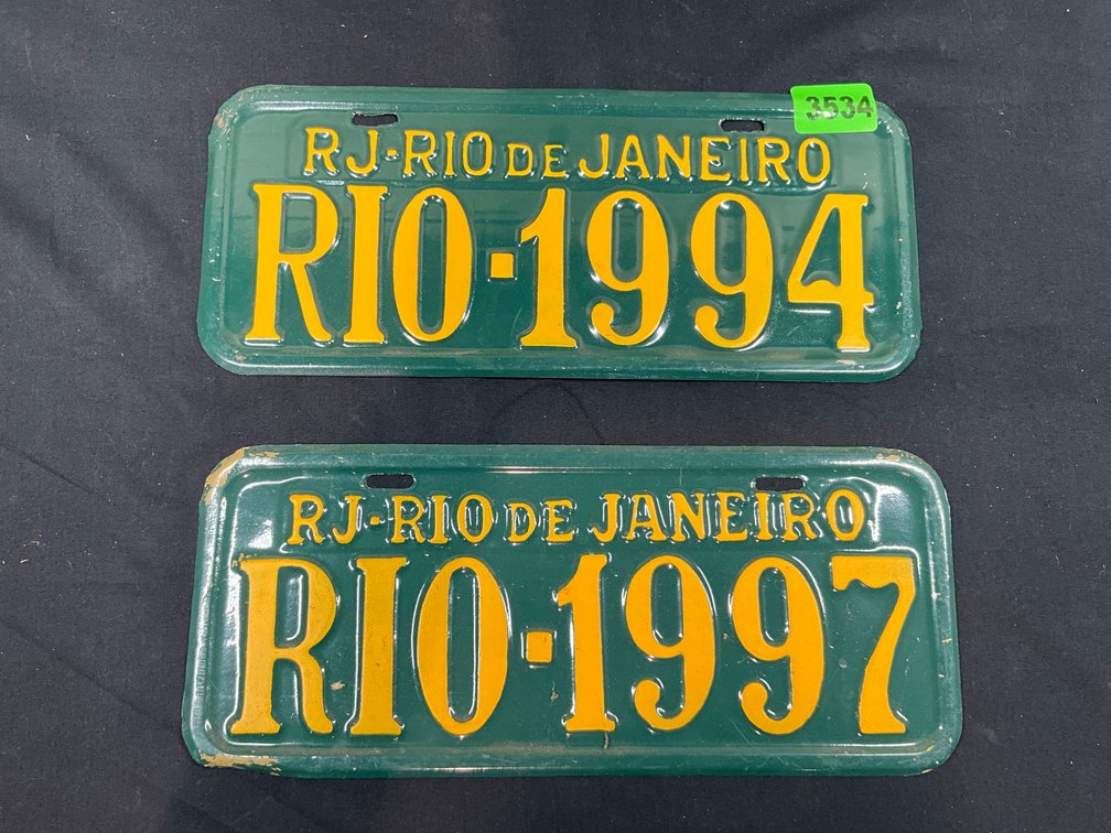 2 Rio De Janeiro License Plates 1987-1994