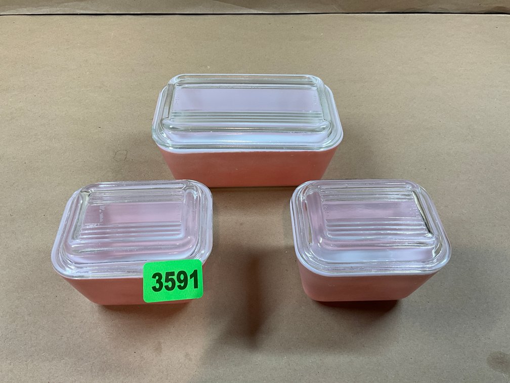 3 Pink Pyrex Refrigerator Covered Dishes