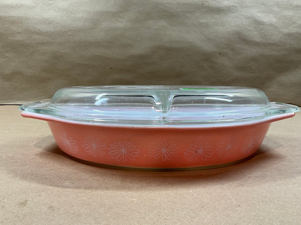 Pyrex Pink Daisy Divided Casserole Dish