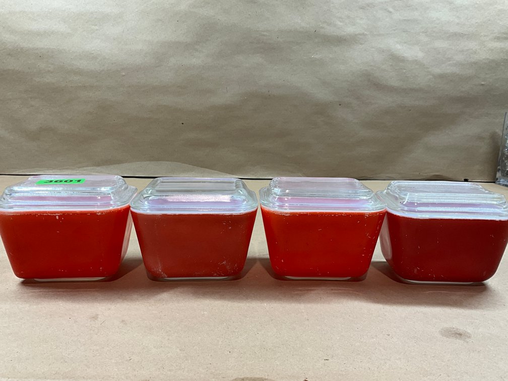 Set Of Four Red Pyrex Refrigerator Jars