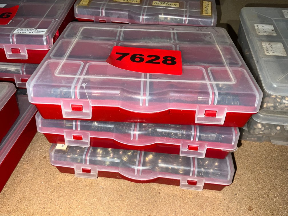 3 Red Organizers w/ Aircraft Fasteners, Bolts, Washers, Nuts, Etc