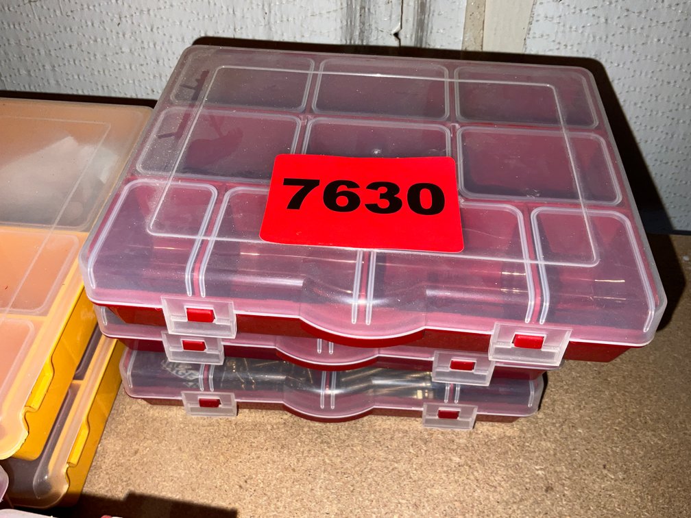 3 Red Organizers w/ Aircraft Fasteners, Bolts, Washers, Nuts, Etc