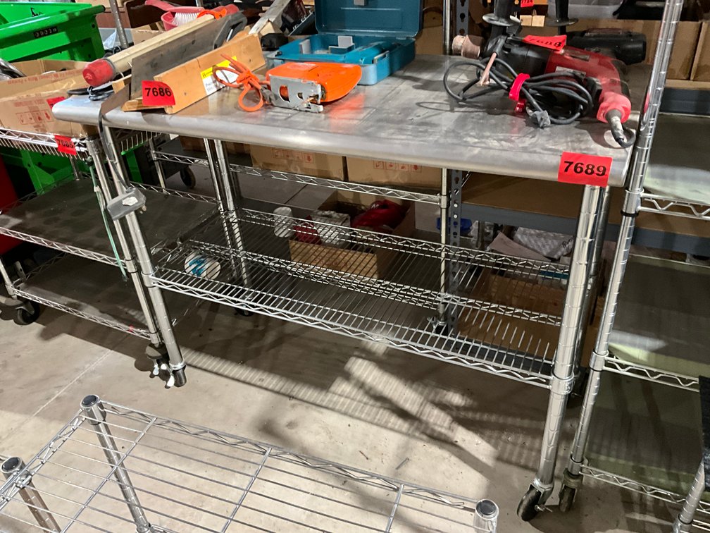 Chrome Stainless Top Rolling Shop Table 50" x 24" x 39"