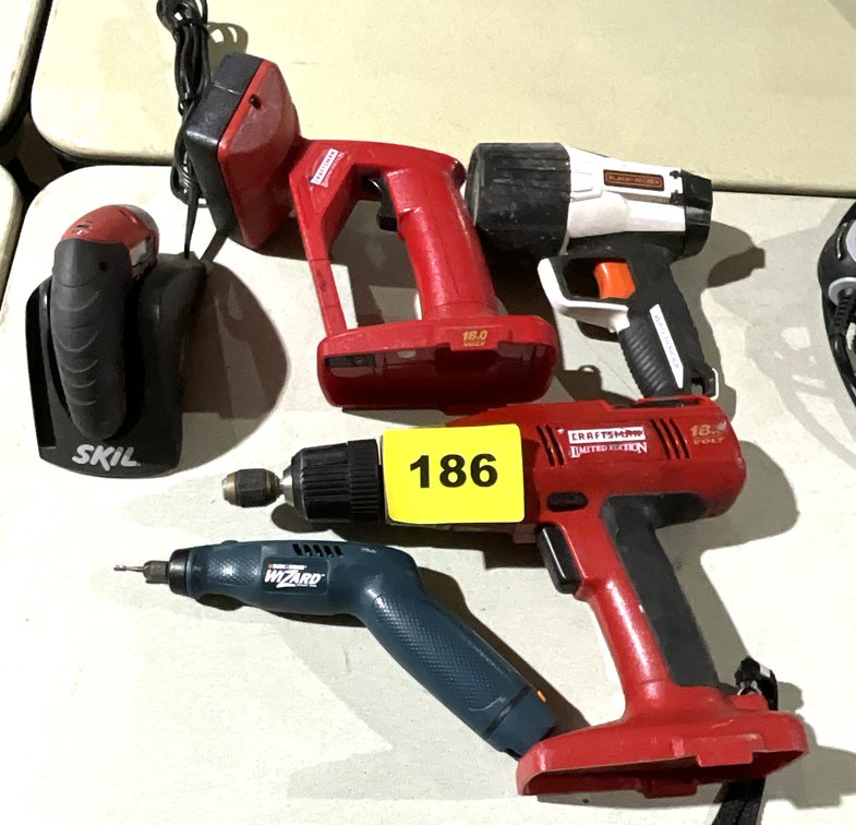 Craftsman 18.0V Drill + Light (No Battery), Skil Screwdriver, Black + Decker Light, Black + Decker Rotary Tool
