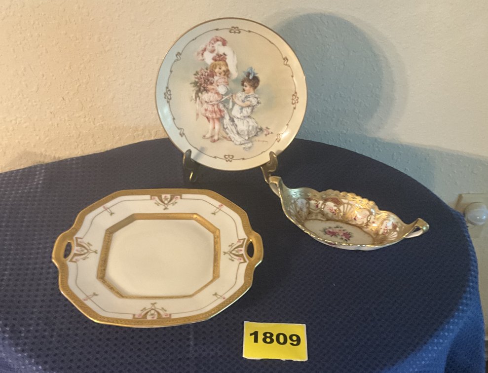 Antique Octagonal Porcelain Serving Dish & Bowl