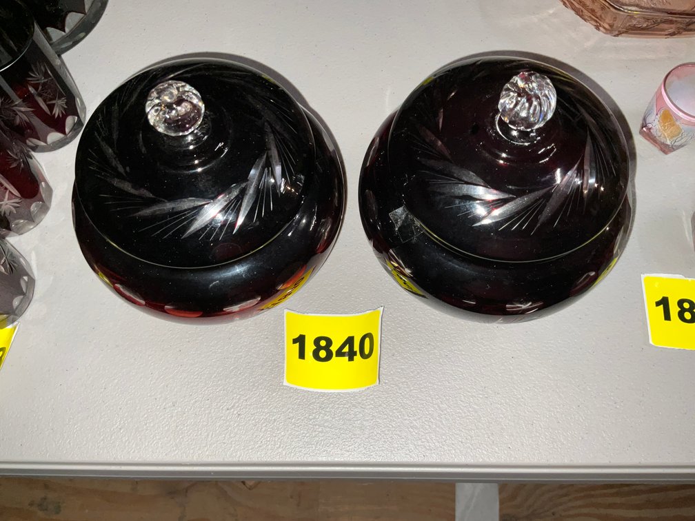 Ruby Red Cut Clear Crystal Candy Dishes